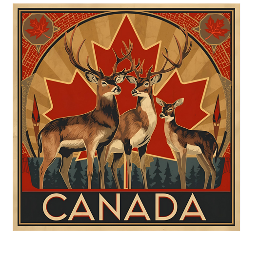 Canada Deer Graphic Tee — Vintage Maple Leaf Travel Shirt