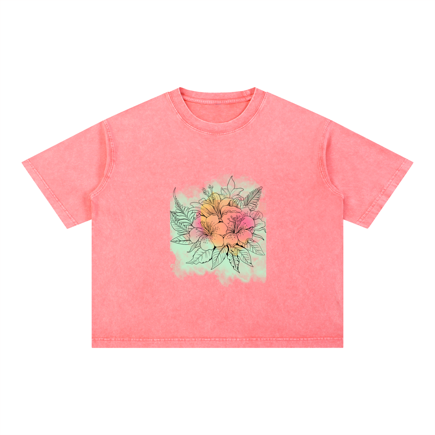 Watercolour flowers, green and peach