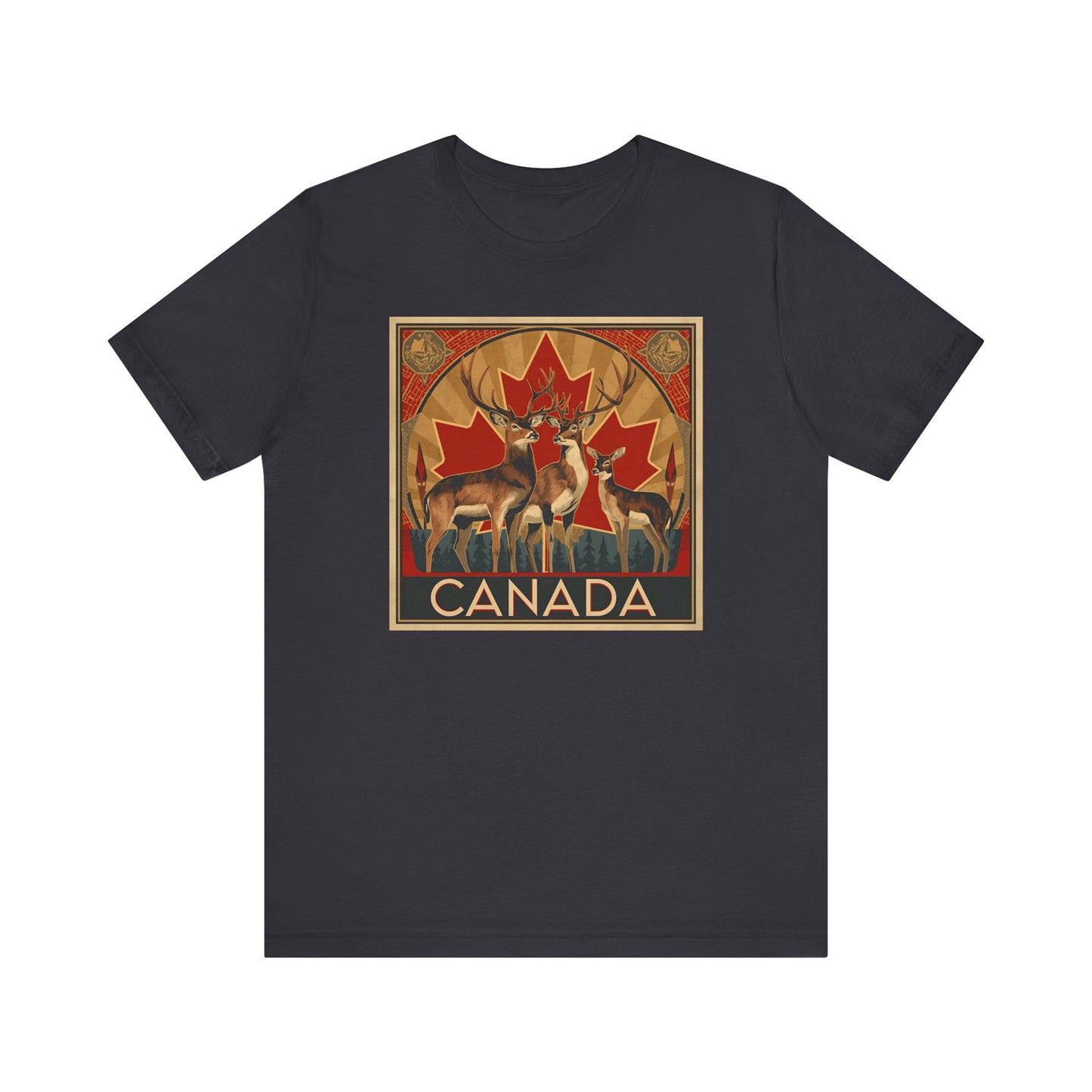 Canada Deer Graphic Tee — Vintage Maple Leaf Travel Shirt