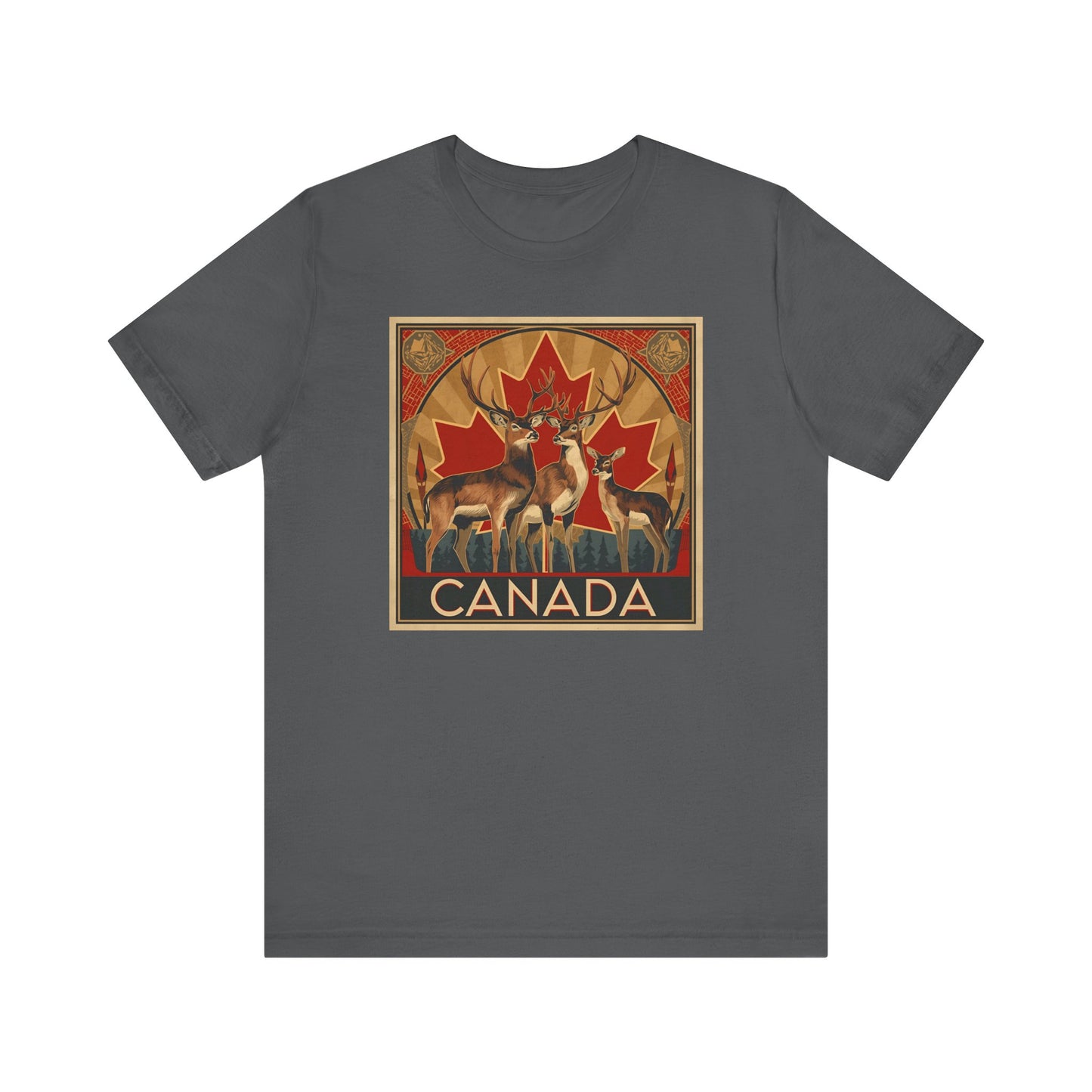 Canada Deer Graphic Tee — Vintage Maple Leaf Travel Shirt