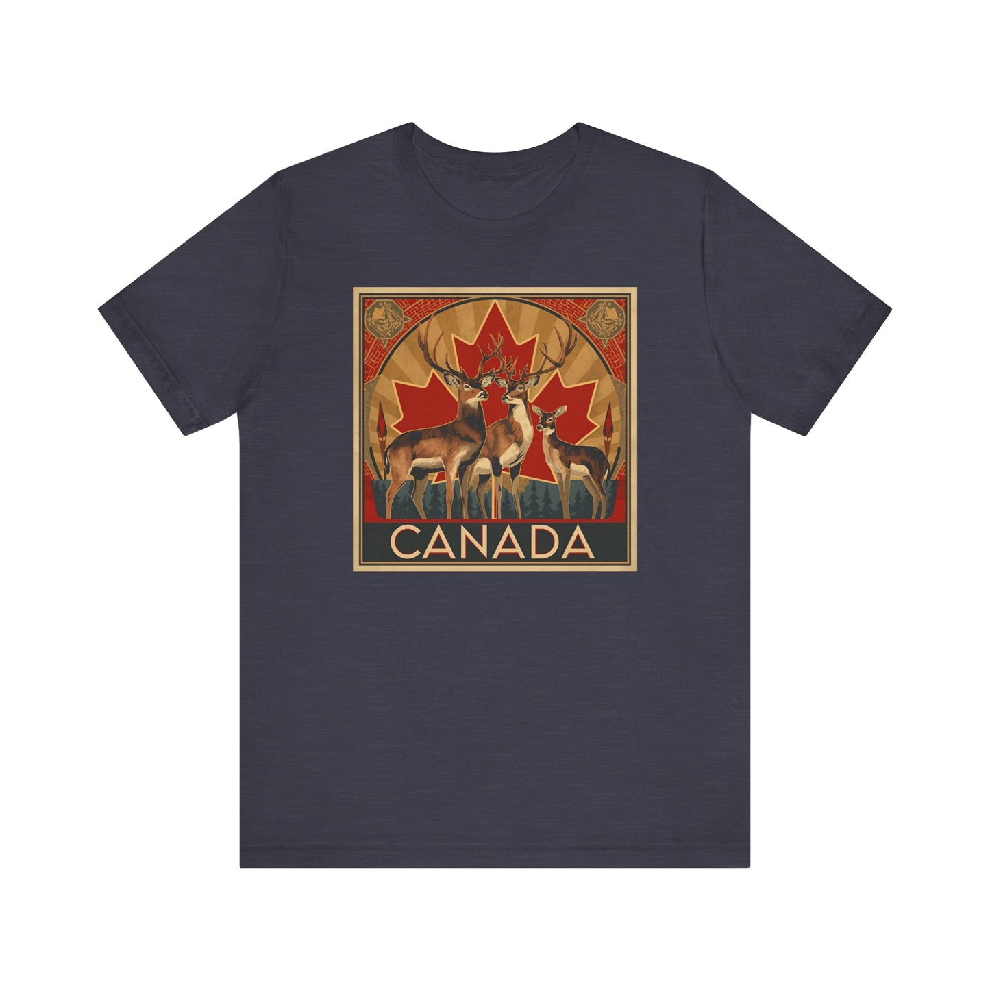 Canada Deer Graphic Tee — Vintage Maple Leaf Travel Shirt