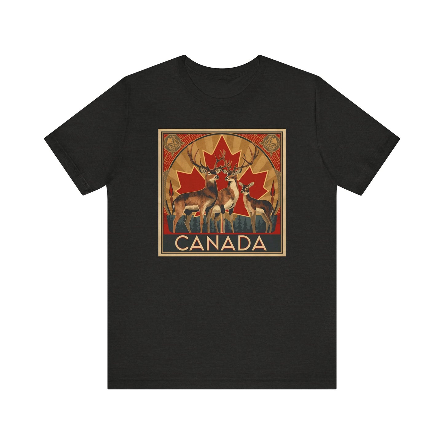 Canada Deer Graphic Tee — Vintage Maple Leaf Travel Shirt