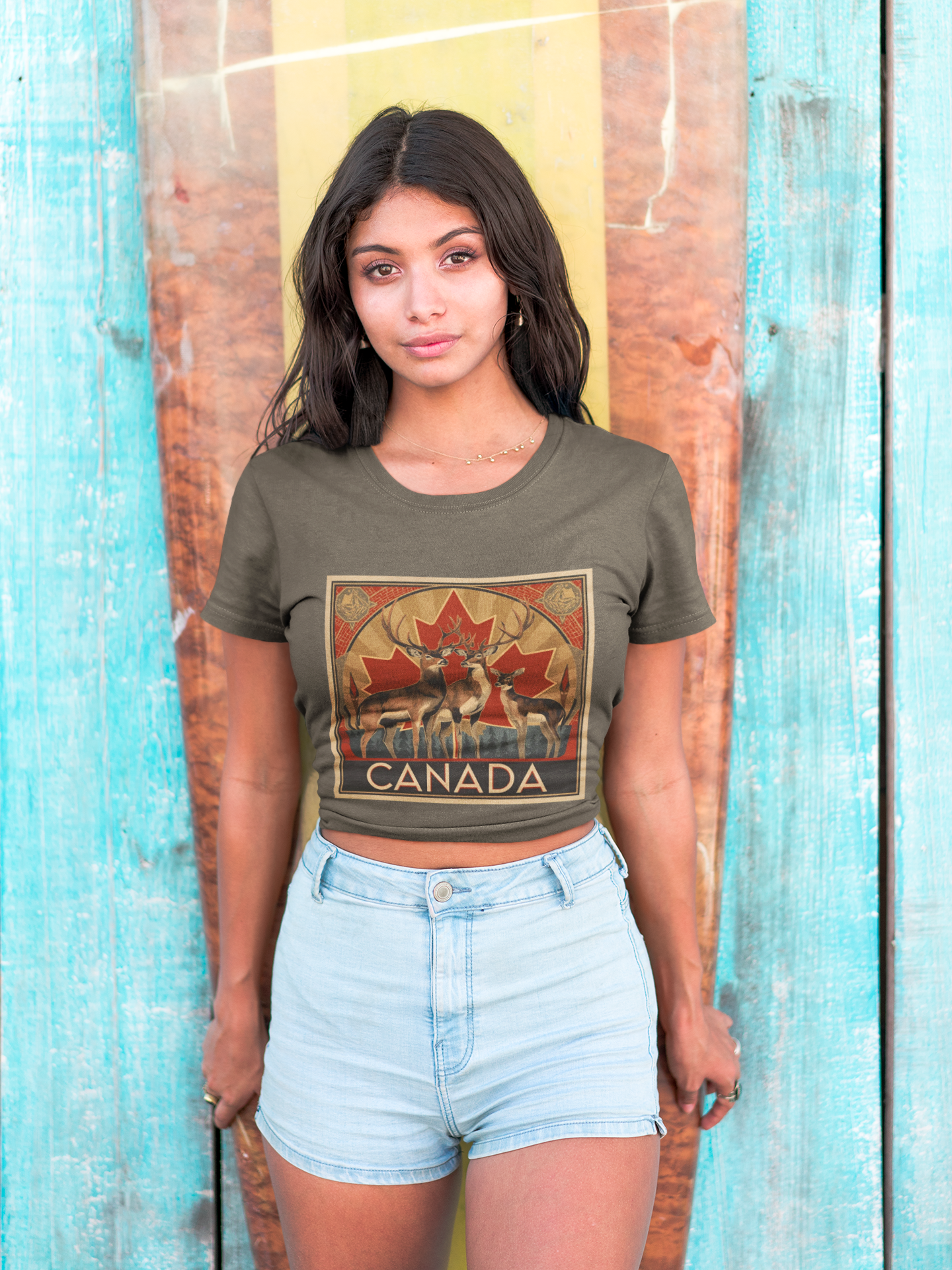 Canada Deer Graphic Tee — Vintage Maple Leaf Travel Shirt