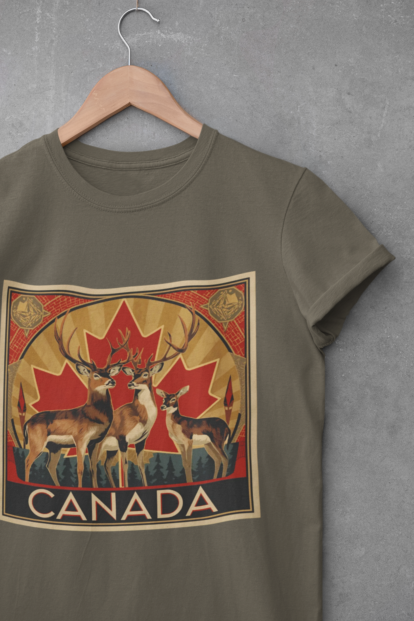 Canada Deer Graphic Tee — Vintage Maple Leaf Travel Shirt