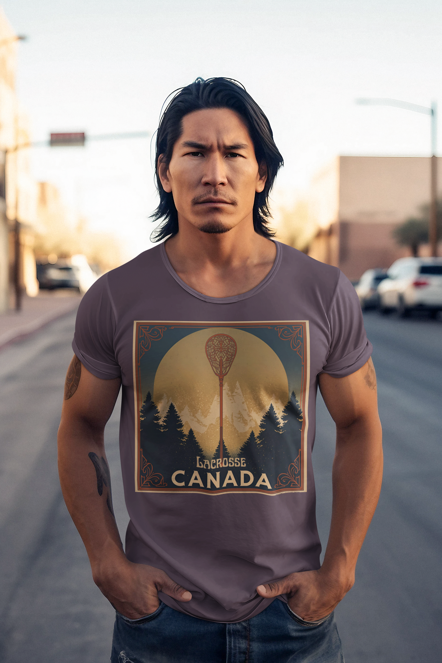 Canada Retro Lacrosse Tee — Art Deco Proud Canada Lacrosse Shirt