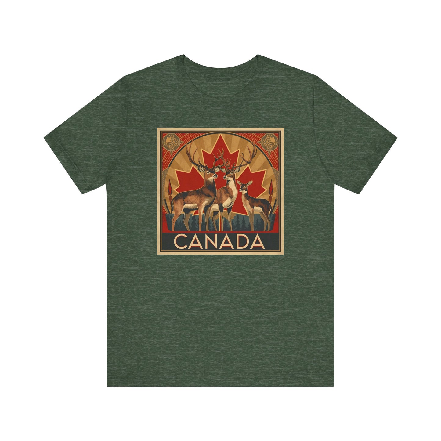 Canada Deer Graphic Tee — Vintage Maple Leaf Travel Shirt