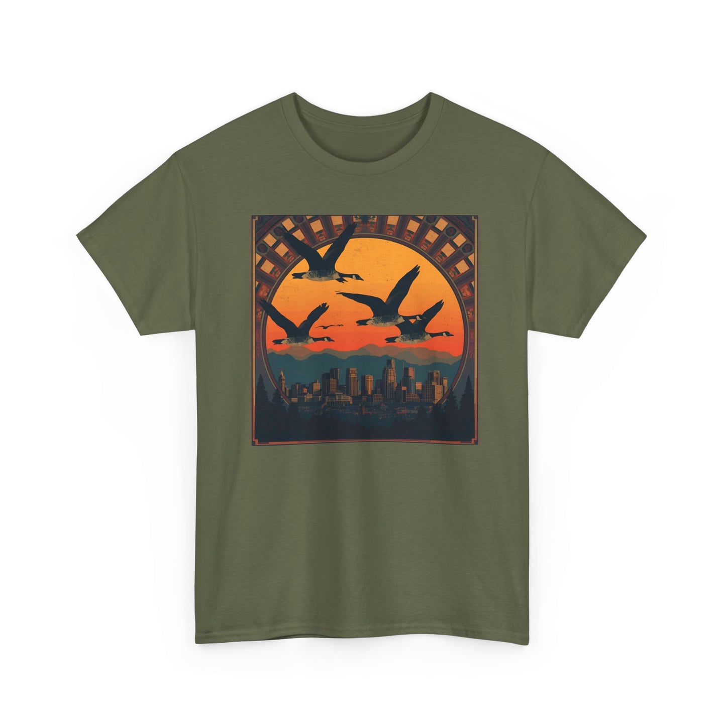 Sunset Geese Tee — Birds Silhouette Graphic Shirt
