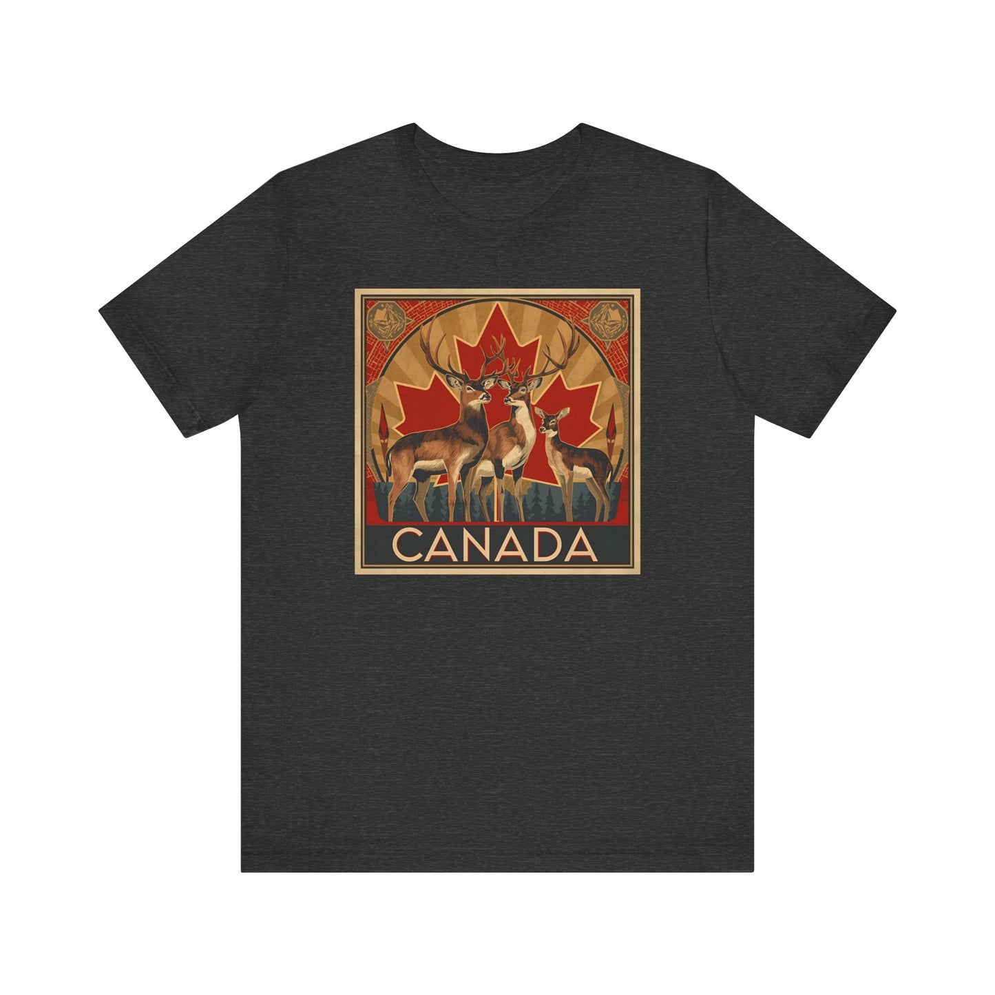 Canada Deer Graphic Tee — Vintage Maple Leaf Travel Shirt