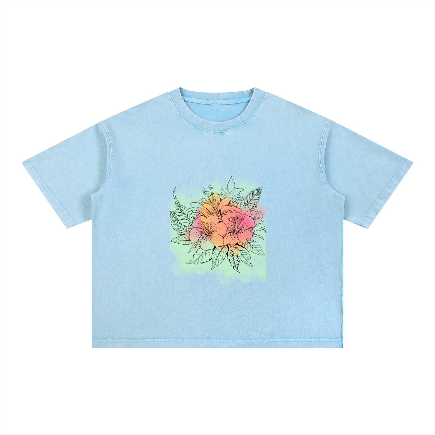 Watercolour flowers, green and peach