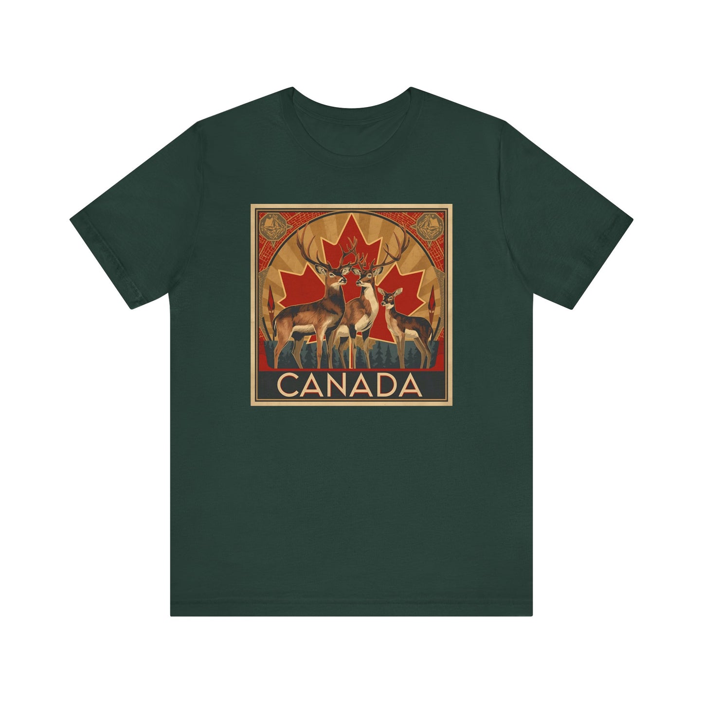 Canada Deer Graphic Tee — Vintage Maple Leaf Travel Shirt