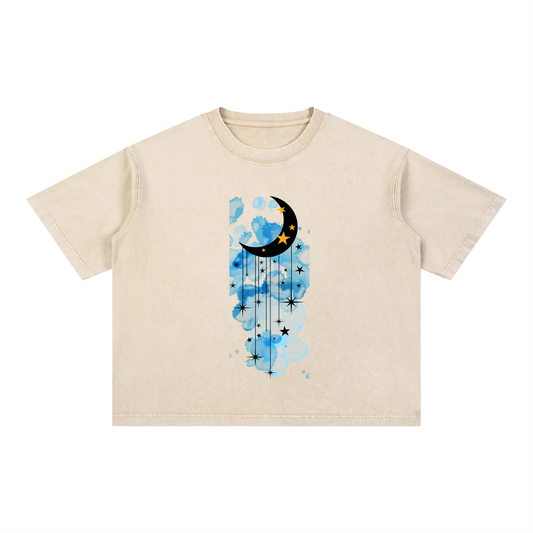 Blue Watercolour Crescent Moon