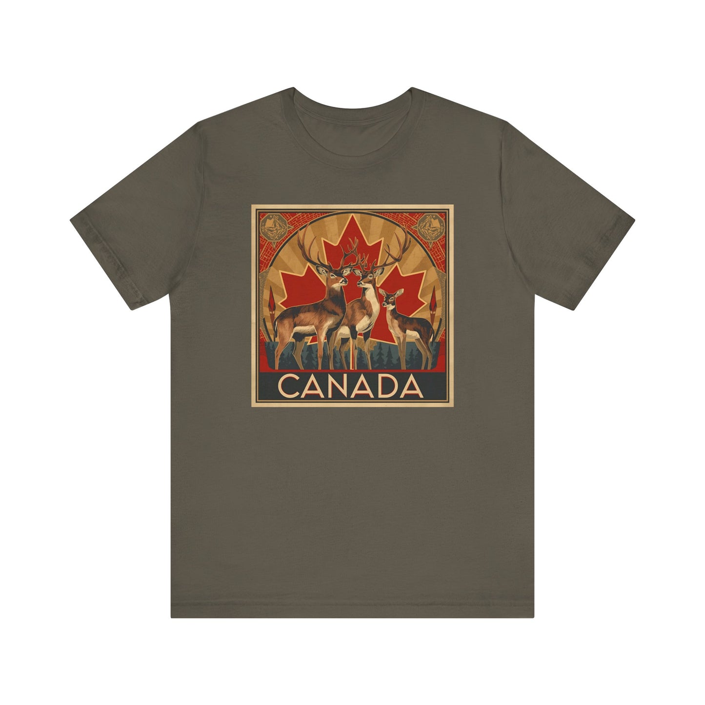 Canada Deer Graphic Tee — Vintage Maple Leaf Travel Shirt