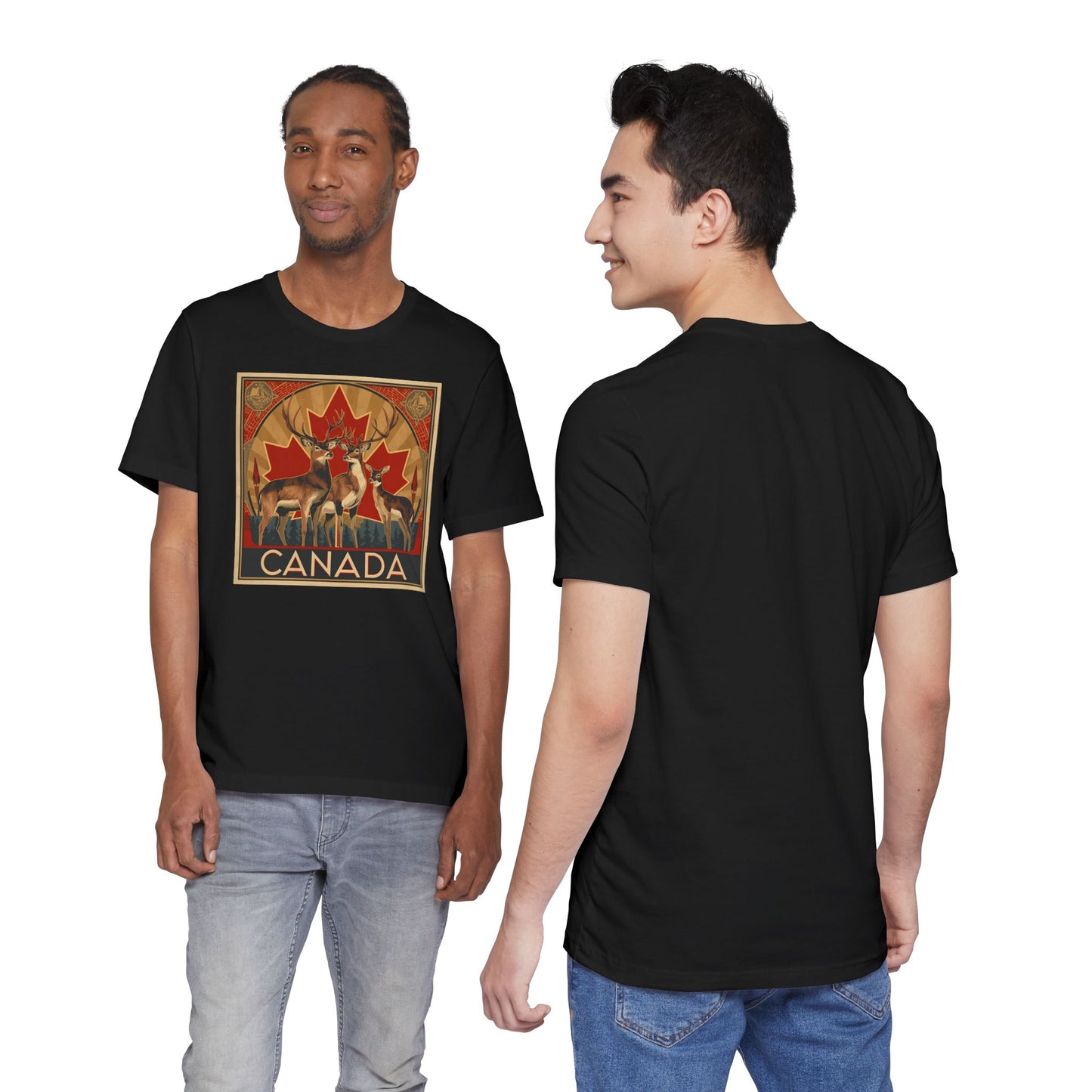 Canada Deer Graphic Tee — Vintage Maple Leaf Travel Shirt