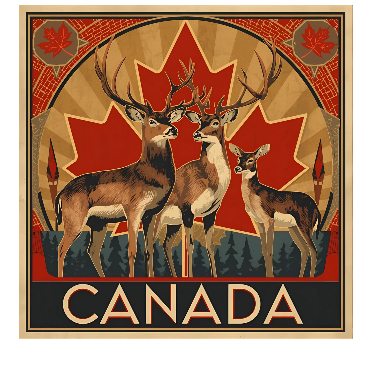 Canada Deer Graphic Tee — Vintage Maple Leaf Travel Shirt