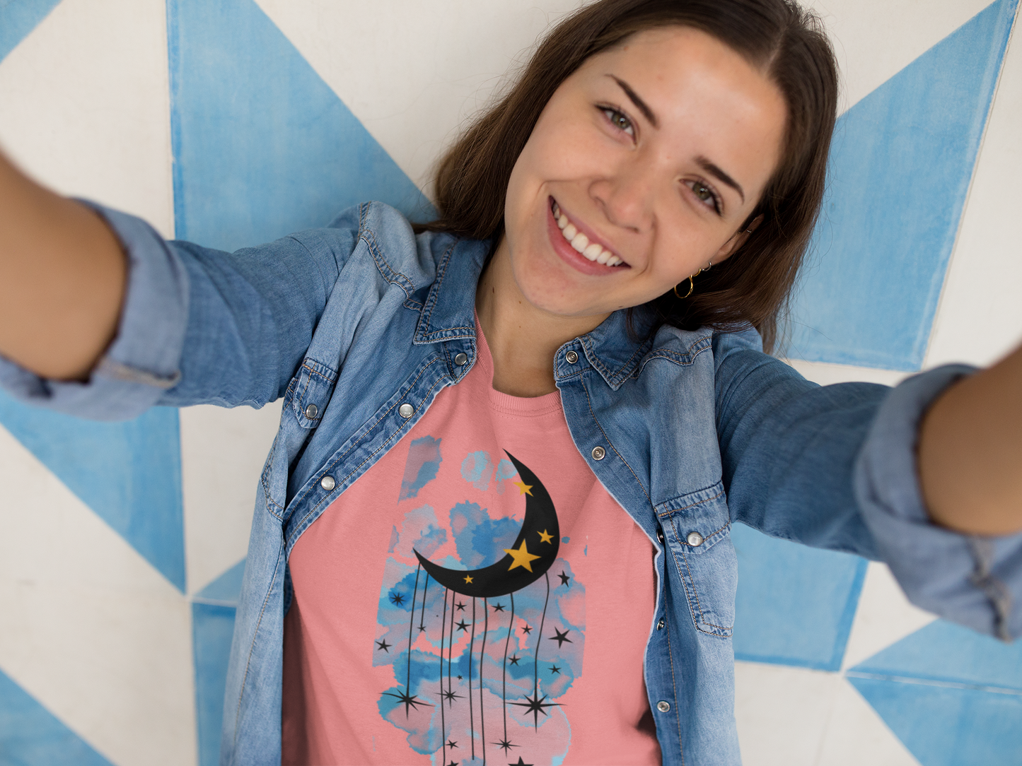 Blue Watercolour Crescent Moon