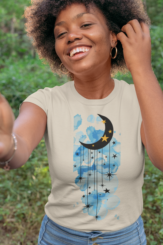 Blue Watercolour Crescent Moon