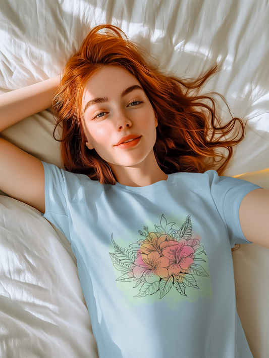 Watercolour flowers, green and peach